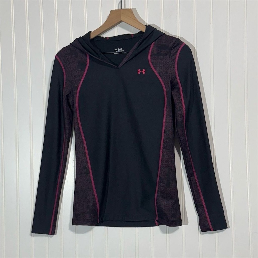 Under Armour ColdGear Women's Hoodie M Black‎ Pink Fitted Long Sleeve Running